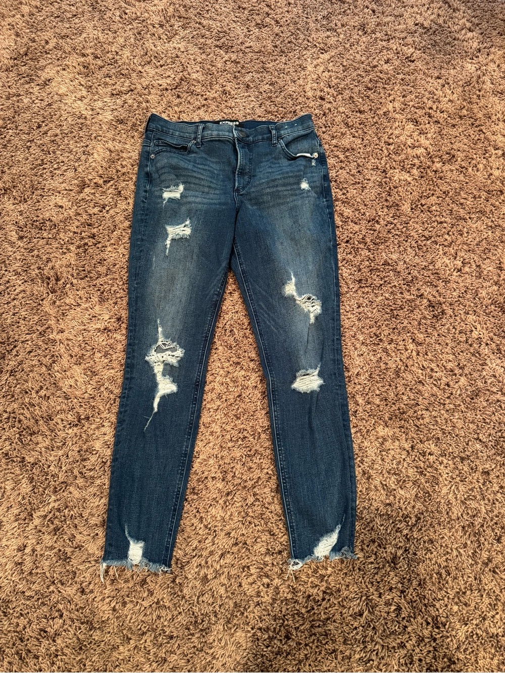 Express Dark Blue Distressed Skinny Jeans